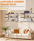 Beefy 9 Level Wall Mount Wood Storage Rack With 1080 Lbs Capacity, Rugged Garage Shelving, Folding Orange Brackets, 6 Pack Hanging Metal Shelves installed with decor