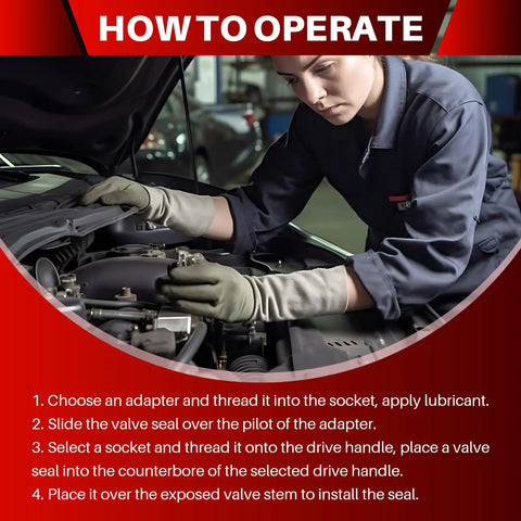 Mechanic using Valve Stem Seal Removal and Installation Kit With Pliers Drive Handle Sockets and Adapters for Car Engines DIY