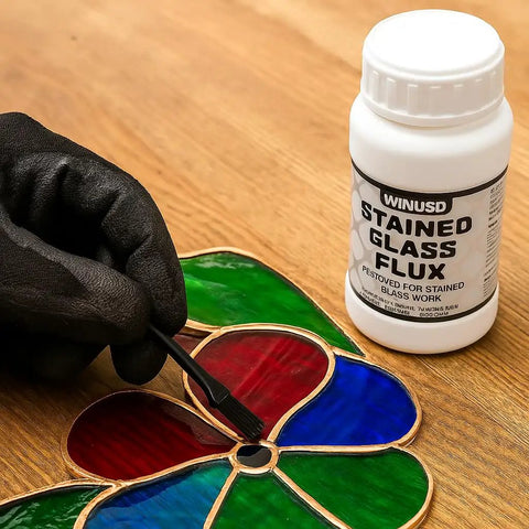 8oz Water Based Solder Flux For Stained Glass Soldering And Electronics Repair Zinc Flux For Glass Craft beside stained glass piece