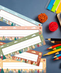 Moving Mountains Desk Nameplates Set Of 30 For Classroom And Office Decor, Student Desks, Colorful Patterns with stationery