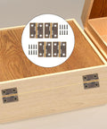 Mini Brass Hinges For Wood Boxes Four Pack Antique Bronze 1 Inch shown on wooden box with screws included