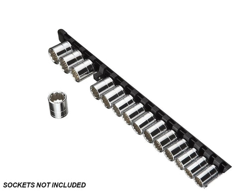 Aluminum Socket Rail Organizer For Quarter Inch Drives Three Eighths Inch Drives And Half Inch Drives Holds Up To Sixteen Sockets