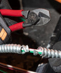 Sleek Six Point Five Inch Compact Cable Cutter Featuring High Leverage Action For Hella Easy Aluminum And Copper Wire Snipping With Zero Mechanical Hassle And Top Shelf American Forged Steel cutting through aluminum wire.