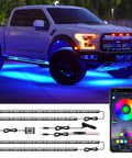 Truck with Lit Underglow Car Lights Kit With 16 Million RGB Colors And 29 Modes, app on phone showing color options