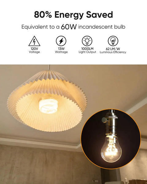 UL Listed 13W GU24 CFL Light Bulb 2700K Soft White 1000 Lumen Spiral in pendant lamp with energy savings