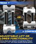 Step Up Your Game With These Badass 2-Way Adjustable Coil Spring Spacers 8 Pack Heavy Duty Carbon Steel Build to Crush Bumps with adjustable lift functionality.