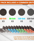 12 pack sanding block with 60 80 120 220 grit sanding sponges; color-coded grits with labeled blocks for wood and drywall projects.