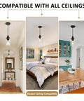 Industrial Pendant Lighting Set With Clear Glass Shade in hallway, bedroom, and kitchen settings, adjustable cord, 3 Pack