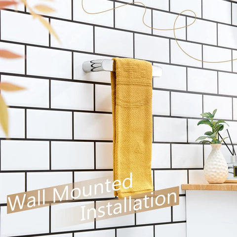 Chrome 9-Inch Hand Towel Bar For Bathroom Wall Mount Towel Rack Polished Stainless Steel Bathroom Hardware Rust-Resistant SUS 304 Finish Easy Install Built Tough Wall Mounted Towel Holder For Hand Towels, chrome wall-mounted towel bar with yellow hand towel