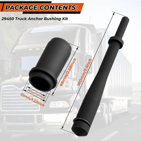Anchor Pin Bushing Kit With 1-3/8 Inch Bushing And 7 Inch Short Driver For Heavy Machinery, Trucks And Trailers, dimensions displayed