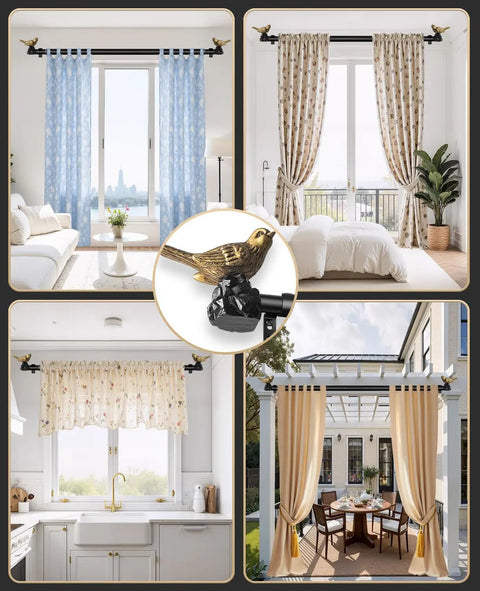 Bird Shaped Curtain Rod Finials Gold Finish Metal Ends For Curtain Rods Easy To Install Set Of 2 Durable Rust Resistant Decor For Windows Or Bedroom Adds Elegant Bird Charm To Your Space, gold bird finials on black curtain rod