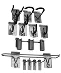 Sports Gear Steel Hook Variety Kit For PVC Slatwall Panels 13 Piece Set Rubber Coated Hooks With One Eighth Inch Back Plates