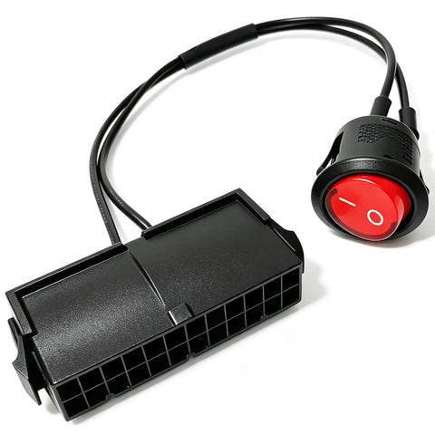 24 Pin ATX PSU Power On Off Switch Cable For PC Testing And Jump Start Female 24Pin Connector 57 Cm Long 22 Inches 18 AWG Copper Wire Build Easy Toggle Accessory For Motherboards And Power Supplies, black cable with red on-off switch