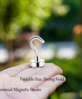 Close-up of a hand holding one hook from Heavy Duty Magnetic Hooks 30Lb Pack Of 4 For Fridge And Grill Hangers Extra Strong NdFeB Magnets.