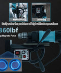 Workhorse Magnetic Drill Press 1150W With 2360 Lbf Magnetic Force shown in horizontal mounting position with control panel close-up.