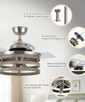 Retractable 36 Inch Ceiling Fan With Lights And Remote In Brushed Nickel, highlighting features and design elements