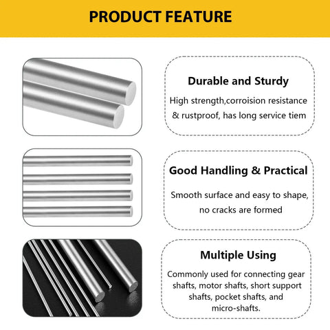 Four Pieces 10 Mm By 305 Mm 304 Stainless Steel Rods For DIYers And Model Makers, solid round metal bar shafts features