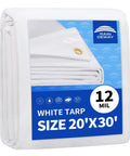 Ultra Thick 12 Mil White Tarp 20x30 Feet UV Resistant Waterproof Poly Tarp With Reinforced Edges And Metal Grommets packaging