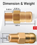 Brass PWACCS pressure washer thermal relief valve kit, 1/4 in NPT, 2-pack; side and end-thread views.