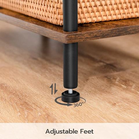 Industrial Style End Table for Small Spaces, Rustic Brown Two-Tier Side Table with Stable Frame, adjustable feet for easy leveling.