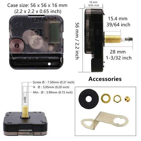 High Torque Clock Movement With Long Shaft And 12 Inch Spade Hands Replacement Mechanism For Large Dials components and sizes