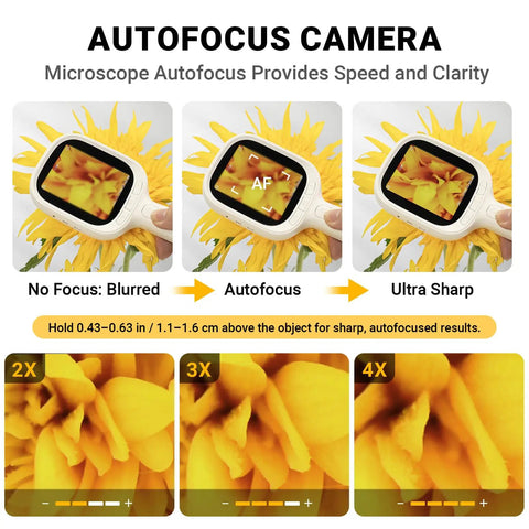 No Fuss Autofocus Digital Microscope With A 2.8 Inch IPS Screen For Quick Sharp Focus And Photo Capture Dual LED Illumination For Clear Detail Simple One Button Use That Anyone Can Master Ideal For Students Hobbyists And Makers, handheld over flower
