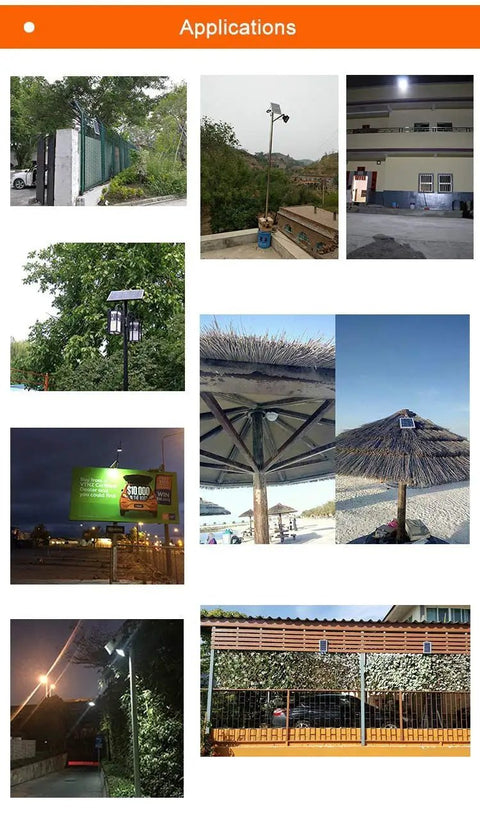 JUDYSSY Led Solar Flood Light illuminating various outdoor settings like gardens, beach, and pathways with night bright lighting.