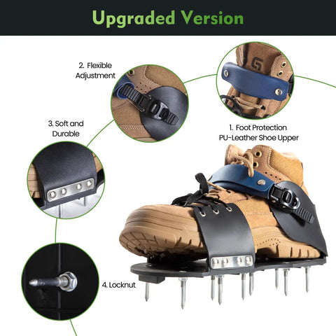 Lawn Aerator Shoes With Ankle Protection And Adjustable Straps, PU-Leather Upper, Pre Assembled Aerating Boots For Lawns Gardens