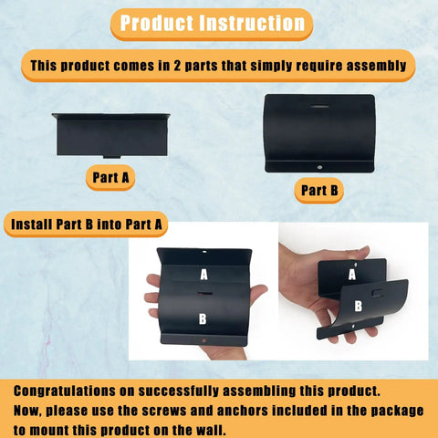 Assembly instructions for Heavy-Duty Wall Mount Ladder Hooks For Storage And Wheelbarrow Hangers For Garage Walls, Parts A and B shown.