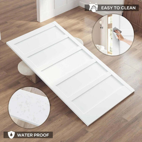 White 48x84 Inch Sliding Barn Door Slab With 8 Foot Hardware Kit Included 5 Panel MDF Wood Door Covered In Waterproof Scratch Proof PVC Surface Easy Do It Yourself Assembly For Home Interiors