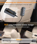 5FT long extension cable and six port USB C car charger for rear seat convenience, part of Super Fast 127.5W Usb C Car Charger With Six Powerful Ports.