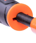 Close-up of the screw mechanism on a Beefy 12 Inch Opening Heavy Duty Steel Bar Clamp With Protective Pads Orange