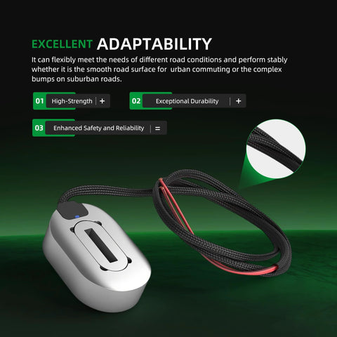 Front view of Riyhch electric trailer brake magnet, silver housing, braided black cable with red lead, set of 2.