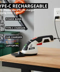 Cordless 2 In 1 Grass Shear And Hedge Trimmer, Lightweight Handheld Yard Tool charging via Type C cable on a wooden table.