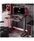 Dual Motor Height Adjustable Gaming Desk With Grip Tight Casters Auto Memory Lifts Solid Carbon Steel Frame Extra Shelf in modern office setup.