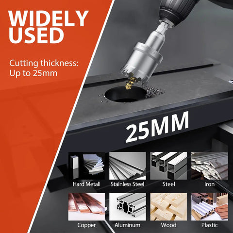 Heavy Duty Tungsten Carbide Hole Saw Drill Bit Set, 10 Pcs With Center Drill And L-Wrench cutting metal up to 25mm thick