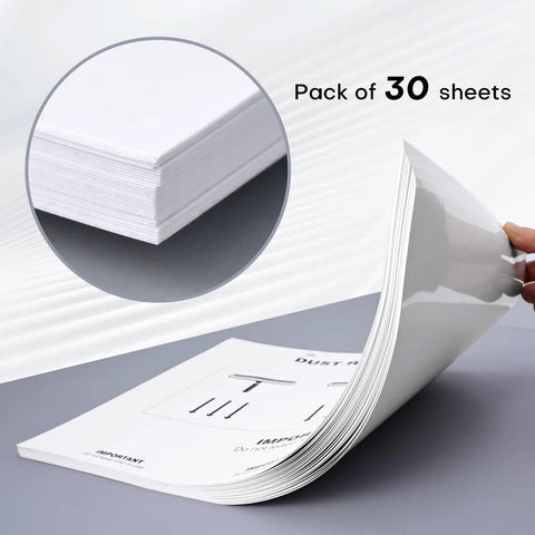 30 Sheets High Adhesive Cleanroom Dust Removal Pad Sticky Paper Self Sticky Adhesive Dust Collector For Cleaning Dust Dirt And Lint On Surfaces, Disposable Pad Sheets For Home Office And Lab Use, pack shown with detail inset