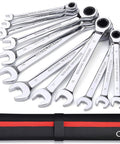 Nine Piece Spanner And Ratchet Wrench Set, Universal Socket Head Tools, chrome vanadium, compact design with case