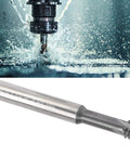 3-Tooth Milling Cutter CNC Cutting Bit For Aluminum Copper Stainless Steel Alloy Die Steel And More Beefy Pro Grade Heavy Duty Milling Tool With 60 Degree Cutting Angle For A Smooth Finish slicing through metal with coolant spray