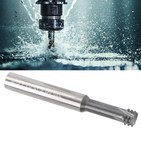3-Tooth Milling Cutter CNC Cutting Bit For Aluminum Copper Stainless Steel Alloy Die Steel And More Beefy Pro Grade Heavy Duty Milling Tool With 60 Degree Cutting Angle For A Smooth Finish slicing through metal with coolant spray