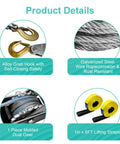 Product details of 5 Ton Beefed Up Come Along Winch With 11 Foot Steel Cable Three Hooks Heavy Duty Hand Winch Dual Gear System With Two 1X8 Foot Lifting Slings Automotive Hoist Cable Puller For Vehicle Rescue showing hooks, cable, gears, and straps