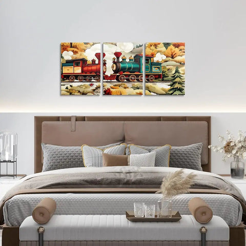 Dope Vintage Train Canvas Wall Art Set 12x16 Inches Each 3 Pieces For Living Room And Bedroom Steam Engine Railway Decor