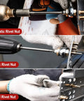 Rivet Nut Tool Kit With Six Mandrels And Sixty Rivet Nuts M3 M4 M5 M6 M8 M10 Pro Grade Heavy Duty Nutsert Setter For Auto Repair Metal Fabrication DIY Projects And Construction; pneumatic electric manual use on metal panel