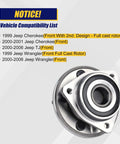 513158 Front Wheel Bearing and Hub Assembly For Jeep Wrangler and Cherokee Front End 1999 Through 2006 5 Lug Replacement Hub Bearing shown