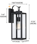 Large Outdoor Wall Light With Dusk To Dawn Sensor, Matte Black Exterior Fixture, Clear Glass Shade, Waterproof Front Porch Lantern dimensions