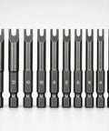 Heavy Duty Spanner Bit Set 10 Piece Industrial Alloy Security Screwdriver Bits Tamper Resistant Crab Claw Design Sizes 4 Through 12 arranged in order