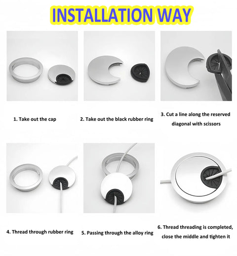 Installation guide for 3 Pack Satin Nickel Metal Cable Grommets For Desk And Office Wire Management, Heavy Duty Zinc Alloy Cord Hole Covers