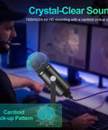 USB Condenser Microphone for PC Mac Phones PS4 PS5 Plug and Play Studio Mic with Mute Button and Noise Reduction shown during gaming.