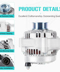 Premium 130 Amp 12V Alternator For Odyssey 3.5L 1999 2000 2001 CW Rotation Direct Fit Replacement detailed view