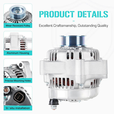 Premium 130 Amp 12V Alternator For Odyssey 3.5L 1999 2000 2001 CW Rotation Direct Fit Replacement detailed view